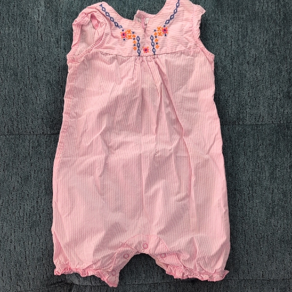 Carter's Pink Striped Baby Romper with Floral Embroidery